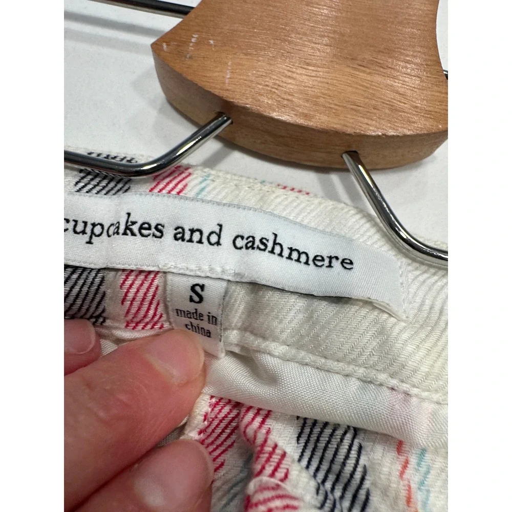 Cupcakes and Cashmere Striped Mini Skirt Drawstring Pockets Small Pink White